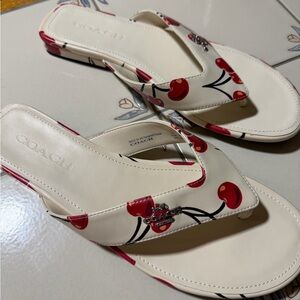 Coach Women's Sandals with Cream and Red Cherry Design